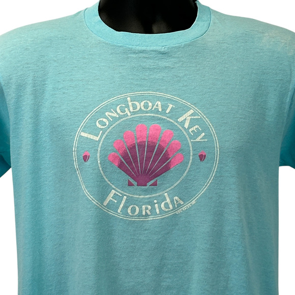 Vintage 80s Longboat Key Florida T Shirt Travel Tourist Tourism Tee Blue S Small - Picture 1 of 8